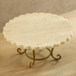 Soporte de pastel de mármol Soporte de latón con forma de flor sostenible Decoración personalizada para fiestas de boda - Product Image 1