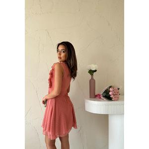 Vestido al por mayor con estampado floral rosa en polvo, transpirable y con cintura natural - Product Image 1