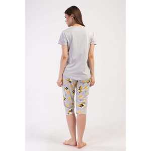 Traje de dormir capri ovalado de manga corta con cuello redondo para mujer - Product Image 2