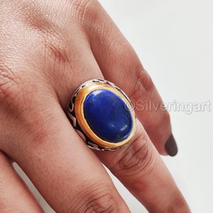 Vente en gros de bagues pour hommes, pierres précieuses afghanes naturelles, lapis lazuli, pierre de naissance, bijoux arabes de toutes tailles, bague en argent sterling 925 - Product Image 5