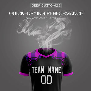 Maillot de football en polyester économique en gros, impression par sublimation professionnelle, logo personnalisé, nom, numéro, ensemble complet élégant, noir - Product Image 5