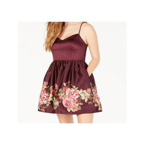 Teeze Me Abito da donna bordeaux con cerniera e cintura floreale, con spalline sottili, scollo a cuore, mini abito da cocktail, vestibilità ampia, per ragazze 3 - Product Image 5