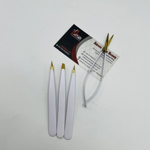 Pinset alis emas putih, Logo kustom baja berkelanjutan ujung runcing pinset alis dengan gunting pegas bulu mata - Product Image 5