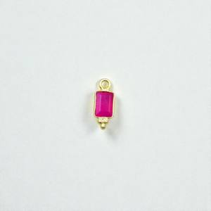 Dijes de Calcedonia Rosa Intenso en Forma Rectangular de 4x6 mm - Dijes con Bisel de Plata 925 - Product Image 1