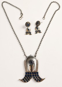 Oxidized <b>Silver</b> Blue Stone Statement <b>Necklace</b> <b>Set</b> with Stud <b>Earrings</b> Gift for Wife - Product Image 4