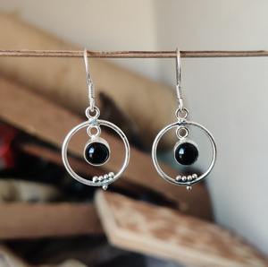 Black <b>Onyx</b> Gemstone Drop <b>Earrings</b> Women's 925 Sterling Silver Gold Plated Boho Style Trendy Handmade Wedding Party Gift - Product Image 4