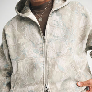 Sweat à capuche entièrement zippé en coton épais 340 g/m² avec logo personnalisé, coupe oversize, épaules tombantes, respirant, hiver, court, 2 pièces - Product Image 3