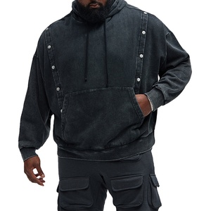 2025 Logo personnalisé lavage à l'acide 450gsm éponge française surdimensionné Streetwear sweats à capuche pour hommes hiver soleil fané cordon coton à capuche - Product Image 5