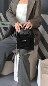 Ivory Pearl Beaded Plastic Hobo Bag Handmade Modern Storage Purse | Durable <b>Portable</b> Large Capacity Shoulder Bag <b>Wardrobe</b> Use - Product Image 3