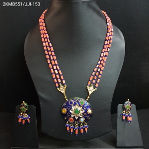 Ensemble de collier en émail multicolore fabriqué à la main avec grand pendentif rond bijoux ethniques indiens pour mariée fête et boutique en gros - Product Image 2