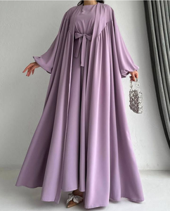 USA Elegant Double Abaya for Women Modest <b>Islamic</b> <b>Clothing</b> Front Open Belt Ball Gown Silhouette Embossed for Party Wedding - Product Image 5