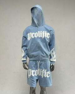 Summer Thin Acid Wash Sweatsuit Costom Logo Graphic Tracksuit Dtg Printing Hoodies And Shorts Sets For Men - Product Image 1