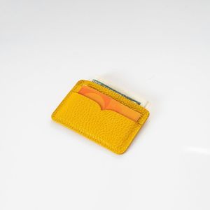 Porte-cartes minimaliste en cuir véritable jaune, fin, 4 pouces, sans fermeture, étui pour cartes de crédit - Product Image 6