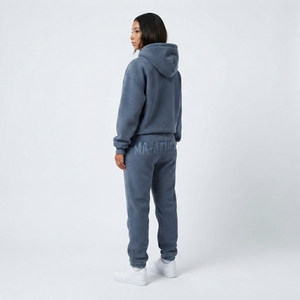 <b>Womens</b> Blue <b>Grey</b> Fleece Hoodie <b>Tracksuit</b> Set Pullover Sweatshirt Jogger Pants Matching Casual Activewear Loungewear Outfit - Product Image 2