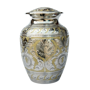 Urna de cremación para adultos Premium hecha a mano, ataúd Premium de metal plateado y dorado clásico, almacenamiento de cenizas notable para funerales - Product Image 5
