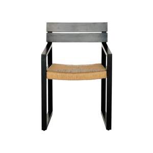 Arm dining <b>chair</b> made of solid teak wood frame with woven synthetic <b>rattan</b> on the seat for indoor and <b>outdoor</b> use - Product Image 2