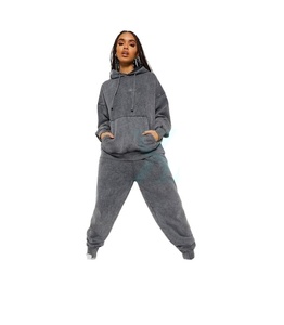 Survêtement femme grande taille délavé à l'acide avec col entonnoir nouveau Design survêtement en gros Style de rue pour la saison d'hiver - Product Image 1