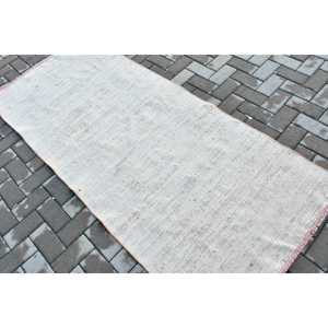 พรมวินเทจตุรกี ขนาด 3.1x7 ฟุต (94x214 ซม.) พรมขนสัตว์สีขาวคิลิม - Product Image 4