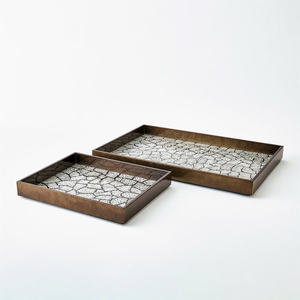 Bandejas para servir lacadas hechas a mano artesanales con incrustaciones de cáscara de huevo agrietada Bandejas de comida rectangulares elegantes para decoración de lujo para el hogar y el hotel - Product Image 3