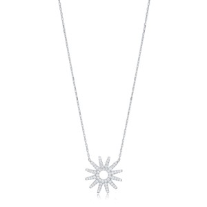 Collar con Colgante de Sol con Piedra de Circonita Blanca, Joyería Turca Hecha a Mano, Joyería de Plata de Ley 925 al por Mayor - Product Image 4