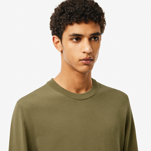 เสื้อสเวตเตอร์คอกลมสีเขียวมะกอกสำหรับผู้ชาย ทรงปกติ บุขนด้านใน สไตล์ลำลองสำหรับฤดูหนาว แห้งเร็วและระบายอากาศได้ดี - Product Image 6