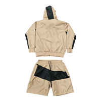 Imperméable extérieur fermeture éclair capuche veste ensembles courts hommes coupe-vent costumes hommes couleur unie pluie léger Nylon ensembles courts hommes