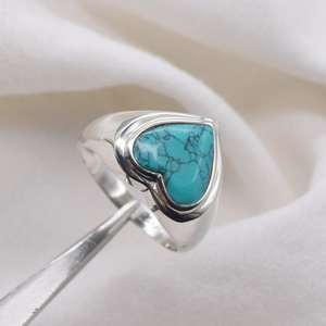Blue Turquoise Heart Ring 925 Sterling Silver Handmade Gemstone Jewelry Women Fashion Statement <b>Gift</b> - Product Image 1