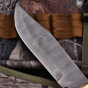Couteau de chasse en acier Damas, lame à pointe tombante avec manche en bois et étui en cuir, bord droit, qualité industrielle, usage extérieur - Product Image 4
