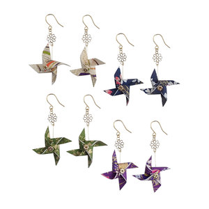 Japanese-Made Windmill Pinwheel Origami-Style Drop <b>Earrings</b> for Women Fashion Jewelry Accessories with Hook Pierced Design - Product Image 1
