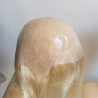 Blonde Réel Naturel Original Vierge Cheveux Humains Transparent Toute Peau Mince PU Poly Base Femmes Pleine Cap Dentelle Perruque