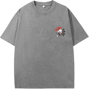 Camisetas de motorista vintage con estampado gráfico de calavera segura para hombre, camiseta informal de gran tamaño de algodón 100% para hombre - Product Image 1