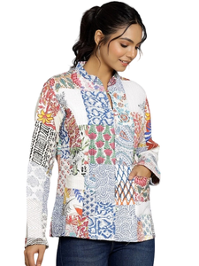Hecho a mano indio Kantha Reversible Varsity chaqueta mujer Boho Patchwork ropa de invierno bata vestido ropa - Product Image 5