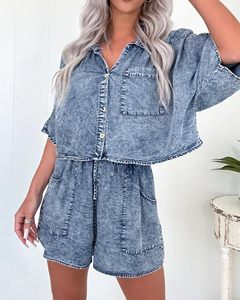 Jeans d'été à taille haute pour femmes Mode serrée à taille haute avec lacets Jeans à jambe droite déchirés Denim Short Hot - Product Image 2