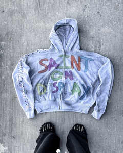 Custom Diamond Baggy Boxy Fit Stone Acid Wash <b>Zip</b> <b>up</b> Jackets Vintage Heavyweight Streetwear Rhinestone <b>Hoodie</b> Men - Product Image 3