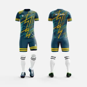 Pantalones cortos y conjuntos de Jersey de uniforme de fútbol con impresión por sublimación 100% enclavamiento de poliéster personaliza tu propio número de nombre de diseño