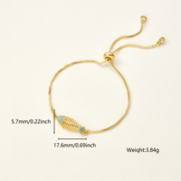 Bracciali regolabili personalizzati placcati oro 18K con catene a maglia, pavé di zirconi, design a forma di animali marini (scheletro di pesce, polpo e pesce) per donna