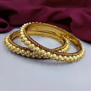 印度人造Peral结婚手镯民族镀金新娘手镯手镯供应商印度批发商女性珠宝