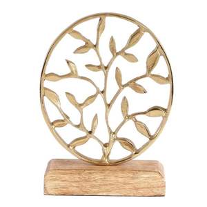 Objet décoratif en aluminium doré avec un design de feuilles métalliques, forme ronde, léger et durable, décoration minimaliste pour la maison - Product Image 2