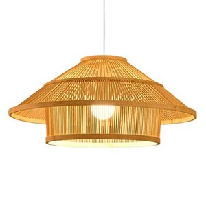 Lampe suspendue en rotin de qualité Standard couleur marron clair lampe en fer pour salon chambre bureau fait à la main personnalisé - Product Image 3