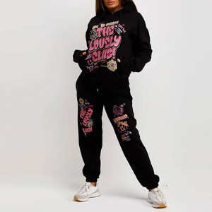 Vente chaude femmes à la mode hiver survêtement nouveau Design col à capuche respirant 100% coton tenue écologique couleur unie - Product Image 3