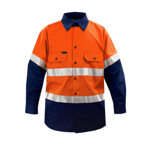 Chemises de travail en coton bicolore, chemise de travail de sécurité haute visibilité, réflecteur, chemise de travail à manches longues pour hommes, logo personnalisé - Product Image 3