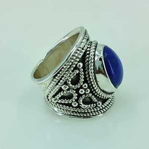 Handmade 925 Sterling Silver <b>Statement</b> <b>Ring</b> Lapis Lazuli Natural Blue Oval Gemstone Bohemian September Birthstone Jewelry Gift - Product Image 4