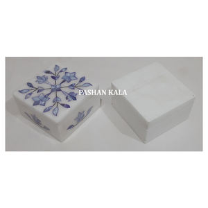 Las últimas cajas de joyería de nácar azul con incrustaciones de mármol Blanco de forma cuadrada para decoración del hogar y regalo de negocios importador y exportador - Product Image 1