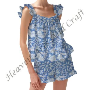 ชุดนอนขาสั้นขาสั้นสำหรับผู้หญิงชุดนอนมีสายรัดแต่งระบายลายดอกไม้สำหรับฤดูใบไม้ผลิ/ฤดูร้อน - Product Image 1