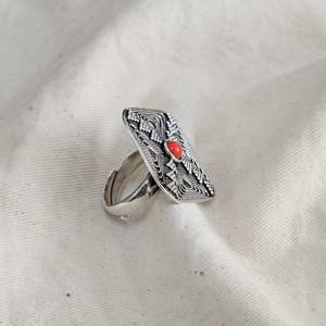 Anillo de plata de estilo clásico con piedras preciosas de coral para bodas y fiestas - Product Image 3