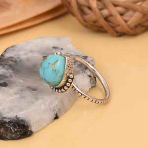 Kingman turquesa corazón anillo de plata esterlina Boho declaración joyería hecha a mano suroeste anillo de piedras preciosas regalo único para ella - Product Image 3