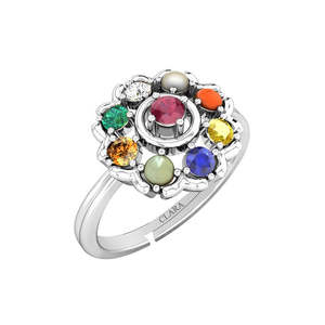 NOVAMART Fine 92.5 Sterling Silver Certified Navaratna Stone Original Nine Gems <b>Adjustable</b> <b>Ring</b> for Women and Girls Wholesale Ex - Product Image 1