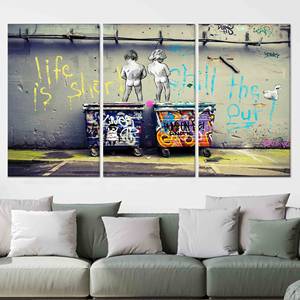 Banksy 'Life is Short' Peeing Boys, toile imprimée pour décoration murale, toile enveloppée 3P - Product Image 1