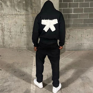 Ensemble pantalon de survêtement et sweat à capuche avec appliques évasées personnalisées Survêtement unisexe Ensemble de jogging avec patchwork en détresse pour hommes avec fermeture éclair complète - Product Image 3