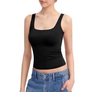 2025 Summer Hot Sale Women's Double Lined Polyester Blank Tank Tops Scoop Neck Racer Back Tanks Sleeveless Casual Top - Product Image 3